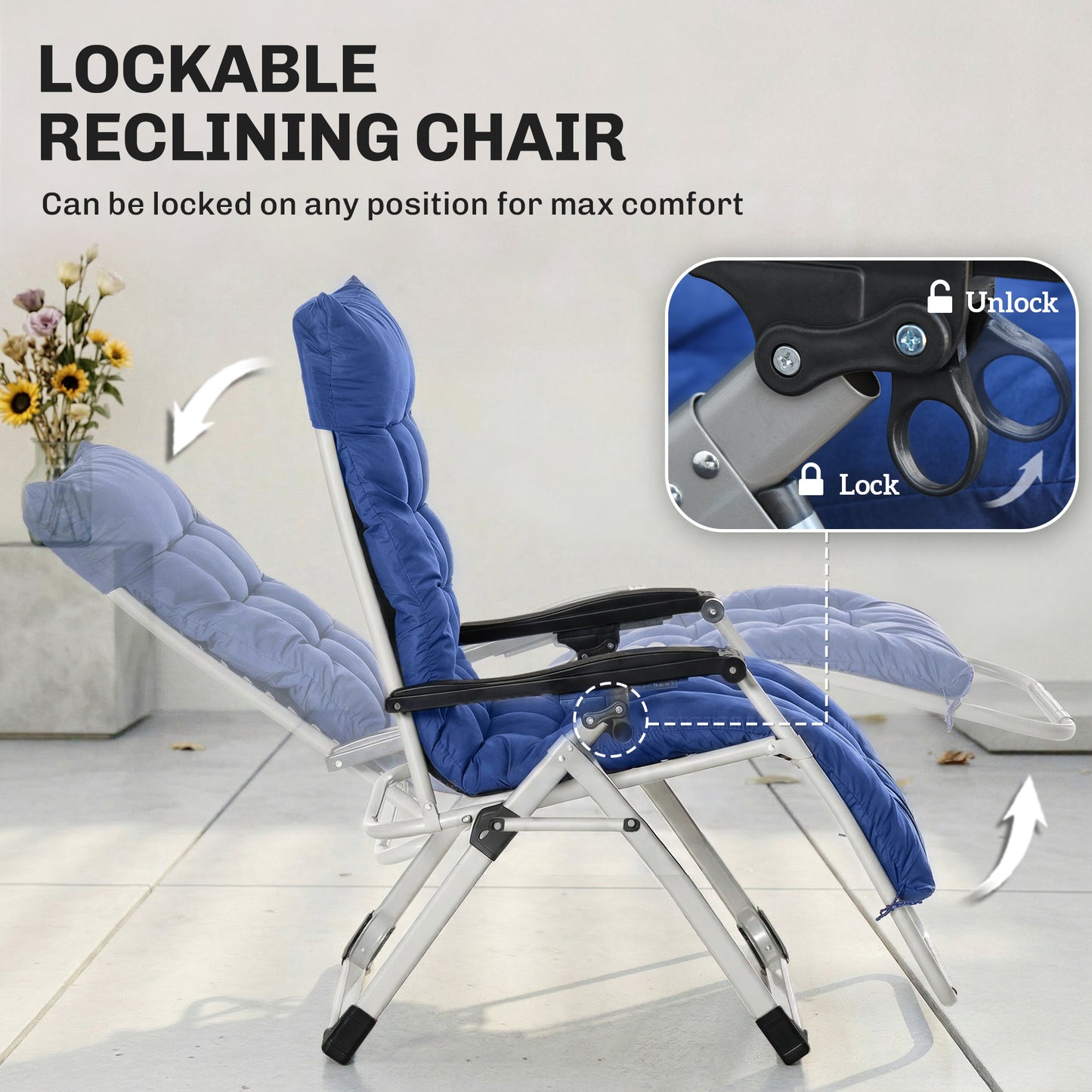 Reclining Zero Gravity Chair with Adjustable Backrest, Folding Garden Sun Lounger, Outdoor Recliner with Removable Cushion and Headrest, Dark Grey