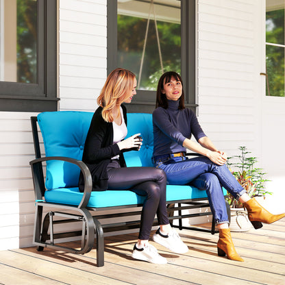 Blue 2-Person Glider Loveseat with Steel Frame