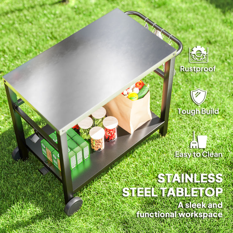 Charcoal Grey 2-Shelf Pizza Oven Stand with Steel Tabletop