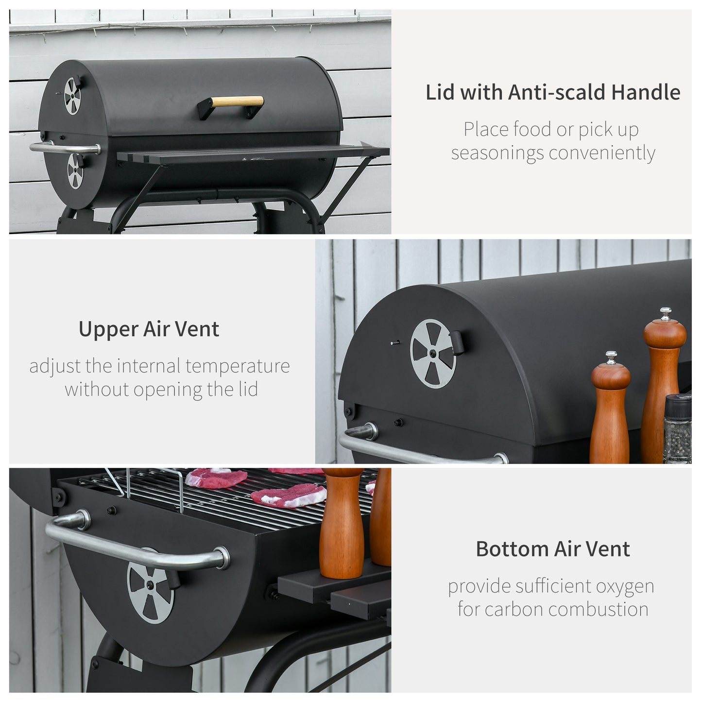 30" Charcoal Barbecue Grill with Wheels Outdoor Barbecue with Adjustable Charcoal Rack, Storage Shelf, Wheel, for Garden Camping Picnic