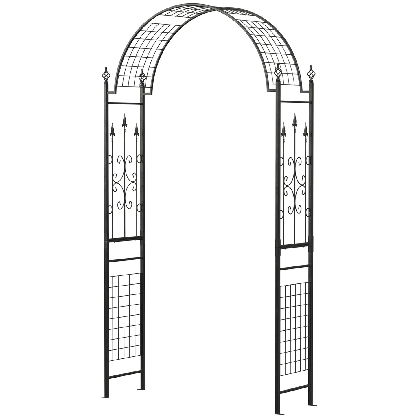 7.5 ft Steel Garden Arch, Outdoor Trellis Arbor with Scrollwork for Climbing Plants, Wedding Arch, Black