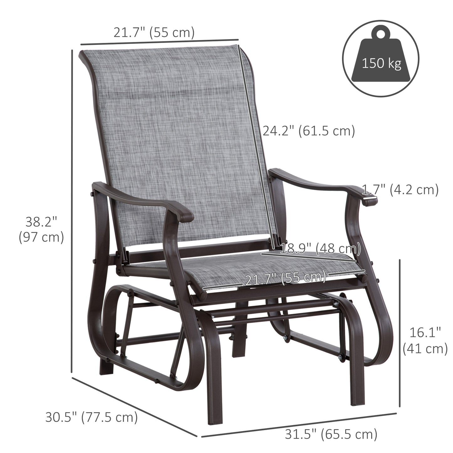 Outdoor Glider Chair, Patio Glider with Steel Frame and Mesh Fabric, Outdoor Chair for Backyard, Garden, Porch, Beige