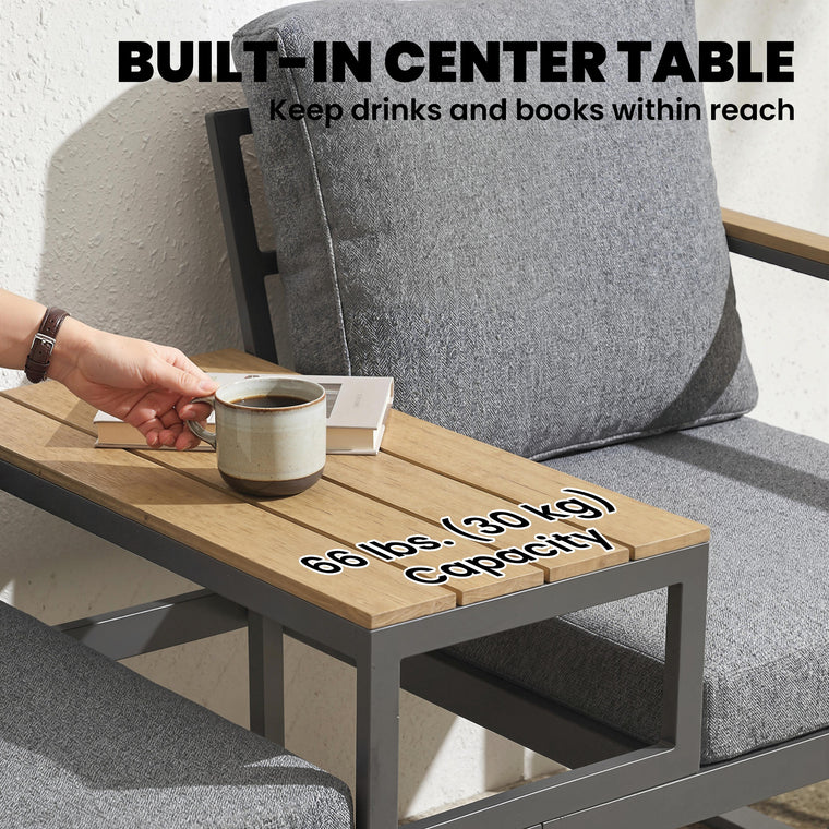 136cm Garden Bench with Integrated Table and Thick Cushions