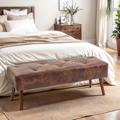 Tufted PU Leather End-of-Bed Bench - Brown