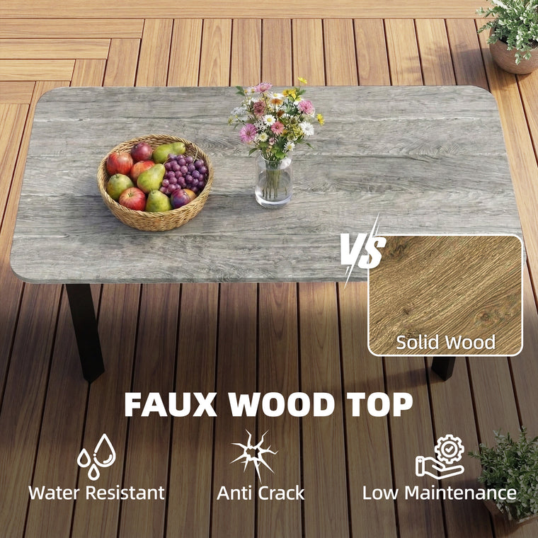 Garden Coffee Table with Composite Slat Top and Steel Frame