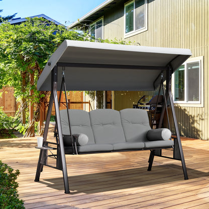 Light Grey 3-Person Steel Canopy Bench Swing