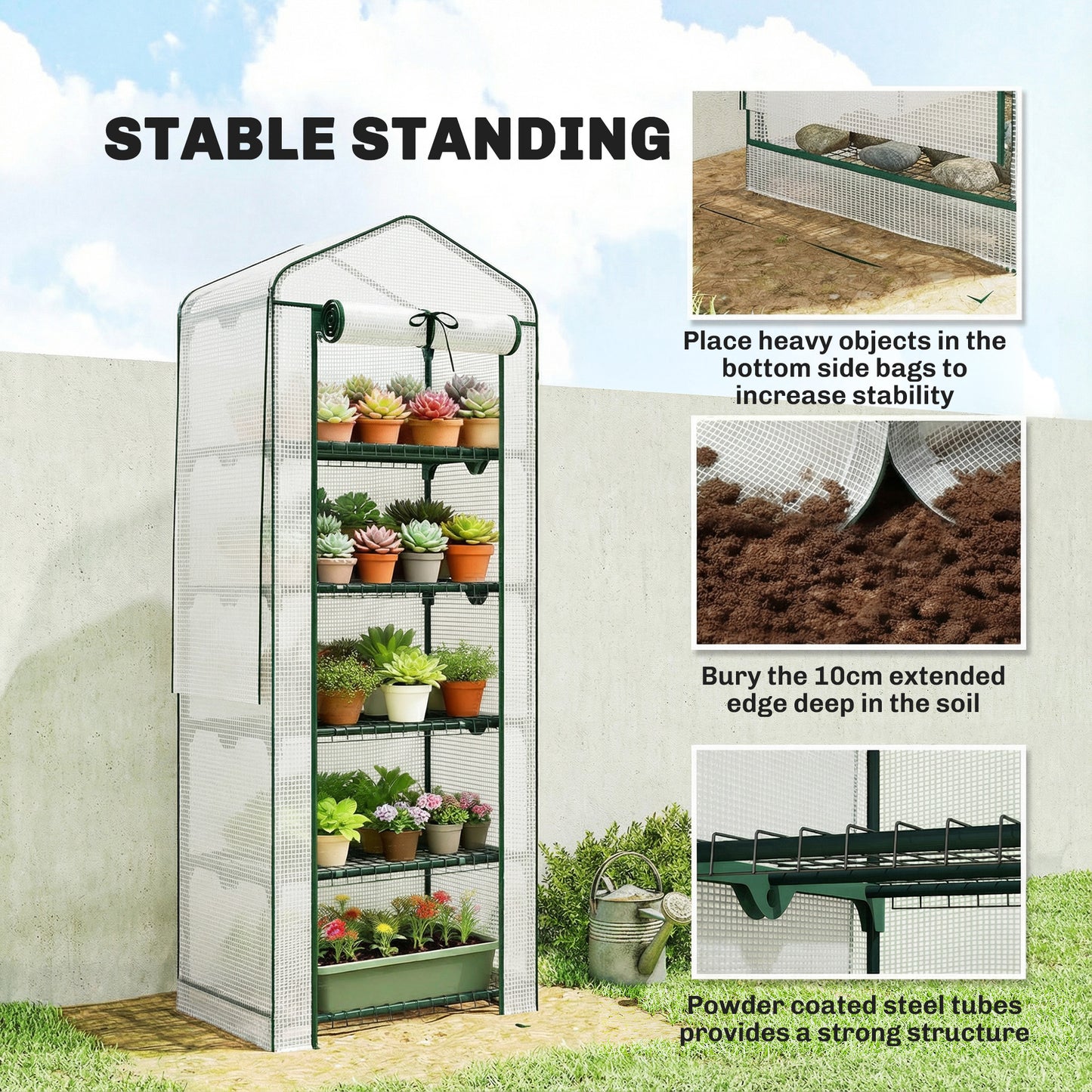 Mini Greenhouse with Screen Roof, Portable Small Greenhouse with Roll-Up Zipper Door