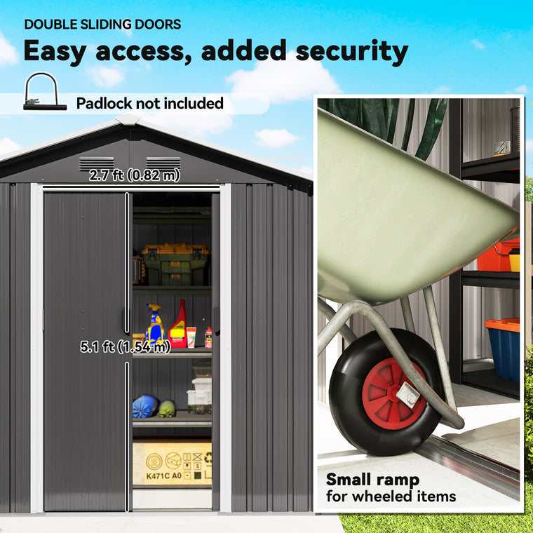 6.5' x 3.5' Garden Shed with Double Sliding Doors and Vents