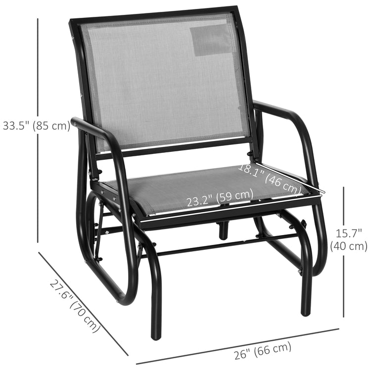 Grey Metal Glider Swing Chair with Mesh Seat