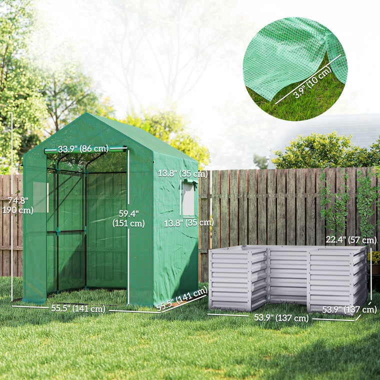 56" x 56" x 75" Galvanized Greenhouse with Raised Bed