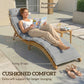 Folding Chaise Lounge Chair Outdoor, Acacia Wood Lounger Tanning Chair with Cushion, Headrest, Light Grey