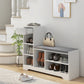 Upholstered Shoe Storage Bench w/ Seat, Entrance Bench w/ Drawer and 6 Open Shelves for Hallway, White