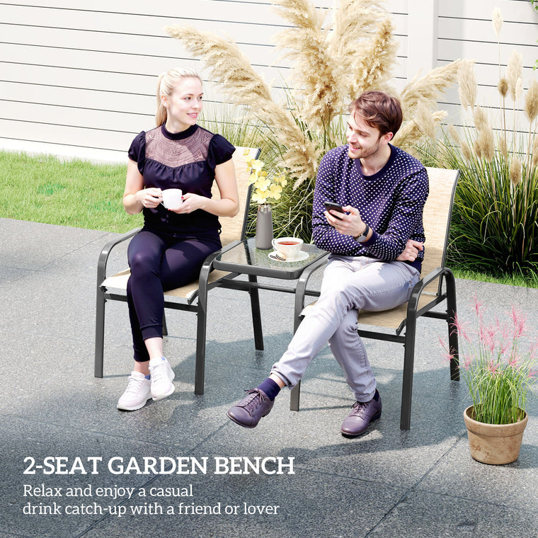 Garden Loveseat Bench with Glass Table and Mesh Seat