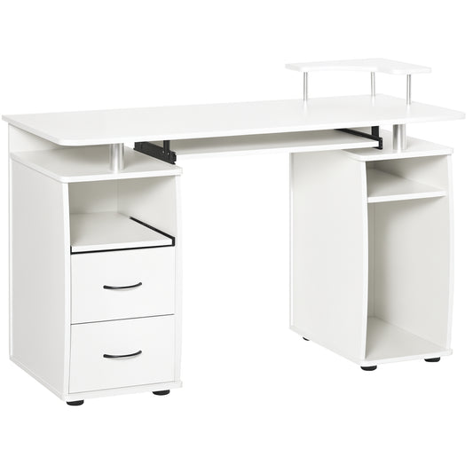 Computer Desk with Keyboard Tray and Drawers - White