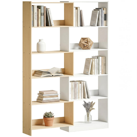 5-Tier L-Shaped Rotating Corner Bookcase - Fruitwood/White
