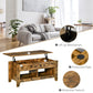Lift Top Coffee Table with Hidden Storage Compartment and Open Shelves, Lift Tabletop Pop-Up Center Table for Living Room, Brown
