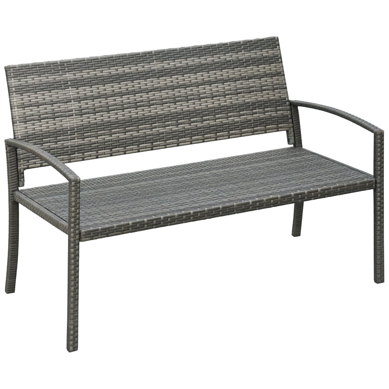 Rattan Wicker Loveseat Garden Bench Hand Woven Portable Backyard Gray