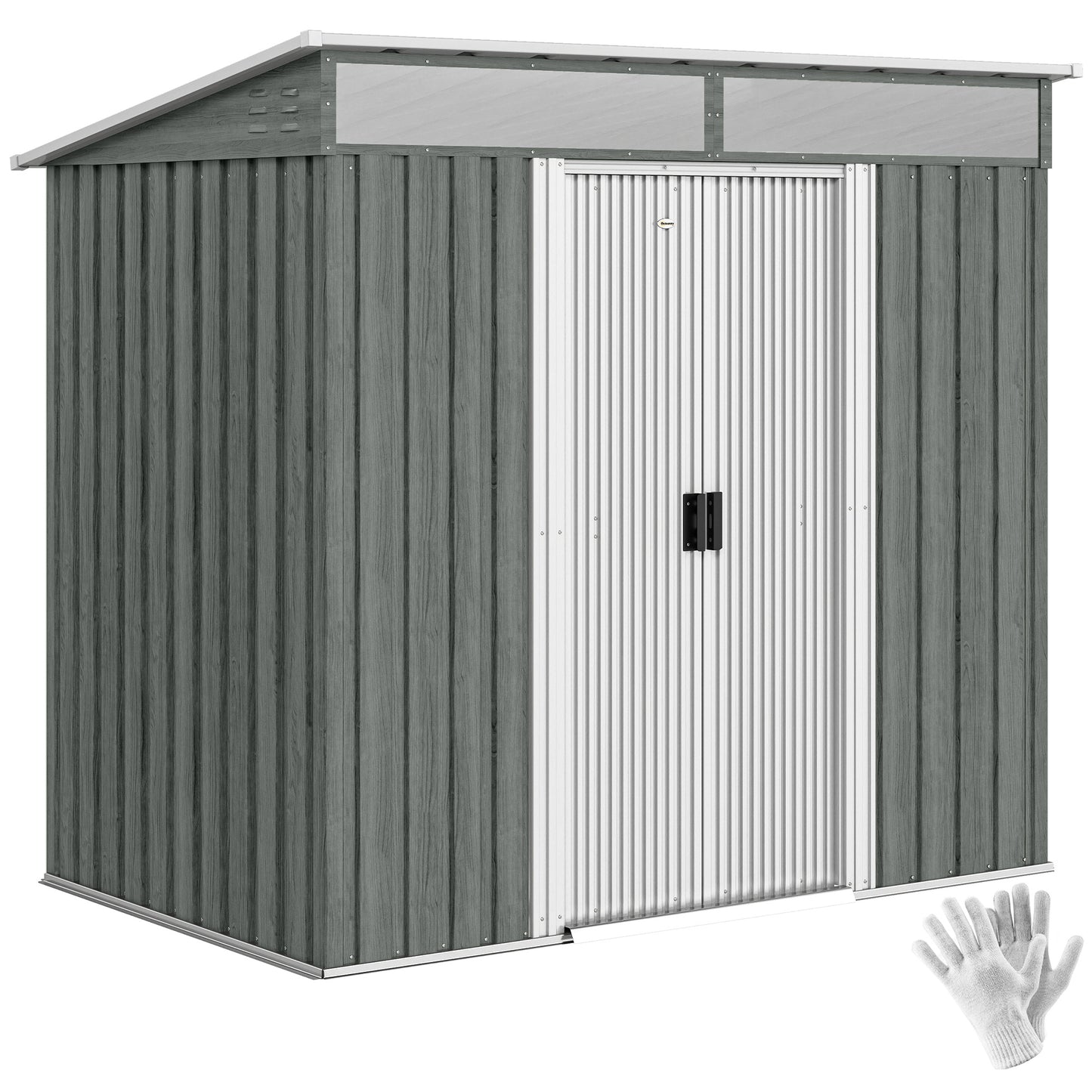 6.5x4FT Galvanised Metal Shed with Foundation Kit, Lockable Garden Tool Storage House with Sliding Doors, Vents, Grey