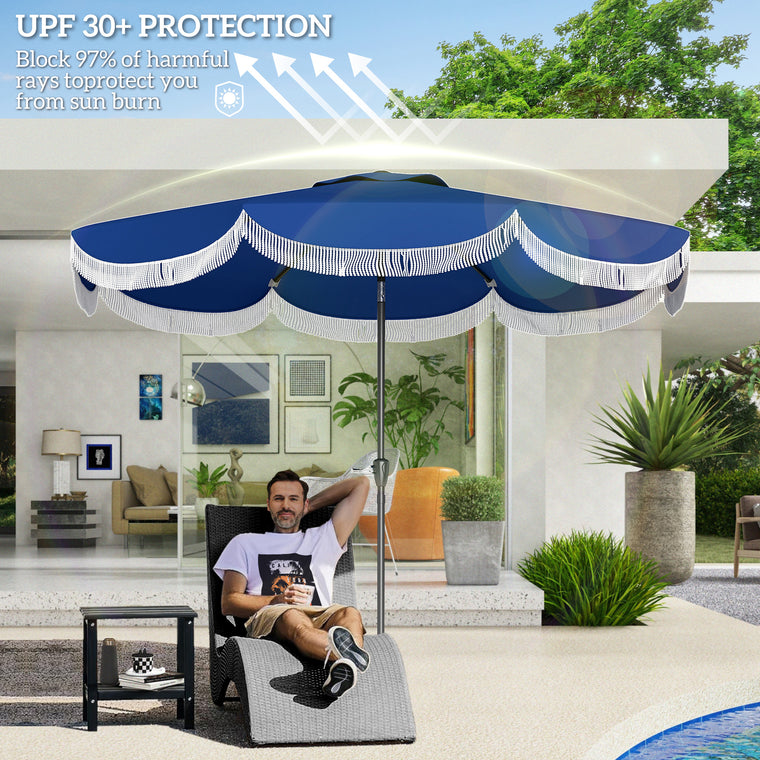 9FT Blue Market Umbrella with Push Button Tilt