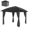 10' x 10' Outdoor Hardtop Gazebo Canopy with UV50+ Polycarbonate Roof, Steel Frame, Central Hook, Curtains, Light Grey