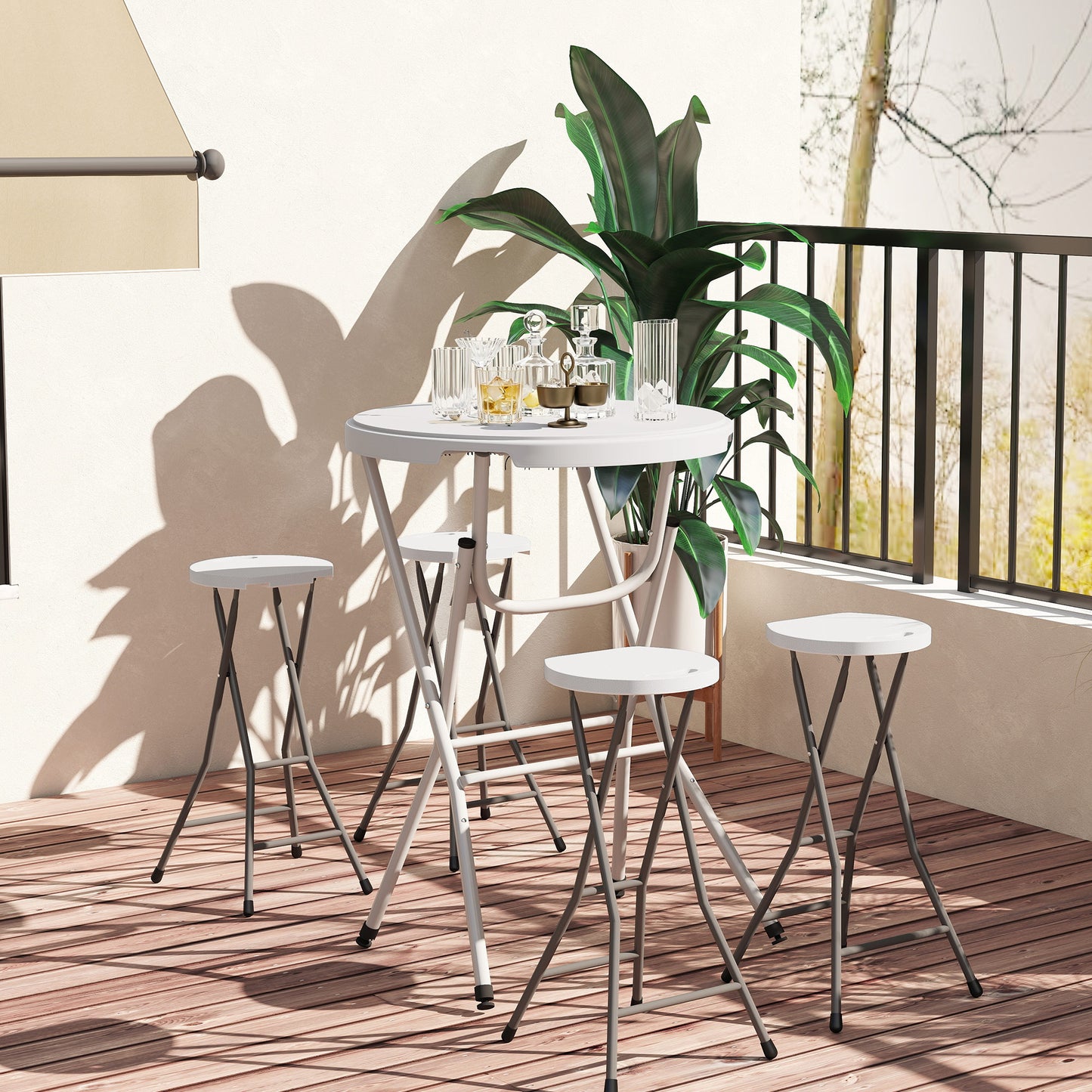 31.5" Bar Height Patio Table, Outdoor Bar Folding Table with HDPE Top, Locking Steel Legs for Party, Camping, White