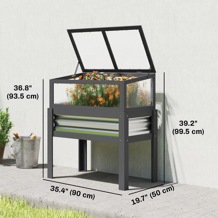 Wood Raised Garden Bed with Flip-Up Greenhouse Top