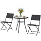 Outdoor Bistro Set, 3 Piece Patio Furniture Set with Folding Chairs, Semi-Circle Glass Top Table, Black