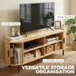 TV Stand for TVs up to 60", Modern Entertainment Center with Curved Sliding Doors, Natural Wood