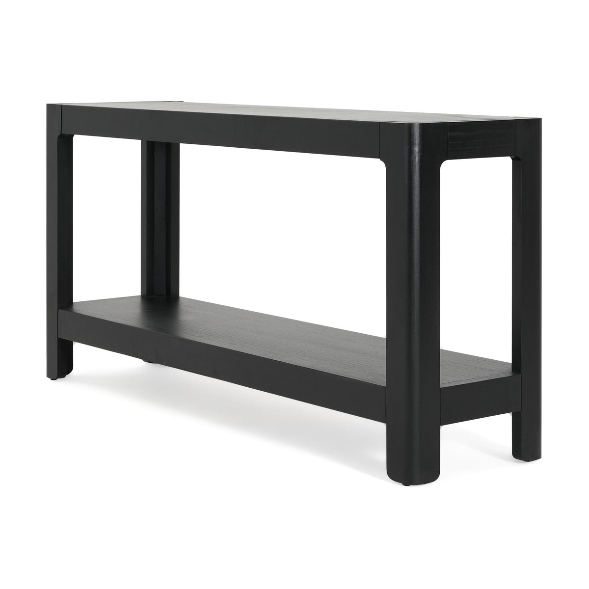 Elegant Farmhouse Console Table with Knot-Free Pine Legs, Accent Sofa Table with Solid Wood Veneer Top, 59" L x 15.5" W x 30" H, Black
