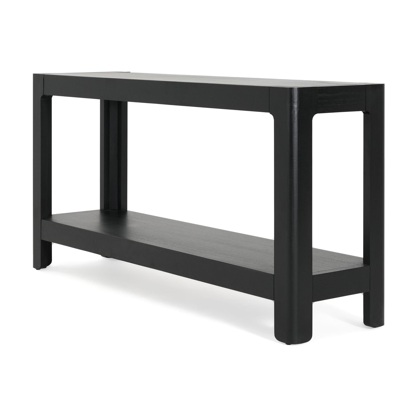 Elegant Farmhouse Console Table with Knot-Free Pine Legs, Accent Sofa Table with Solid Wood Veneer Top, 59" L x 15.5" W x 30" H, Black
