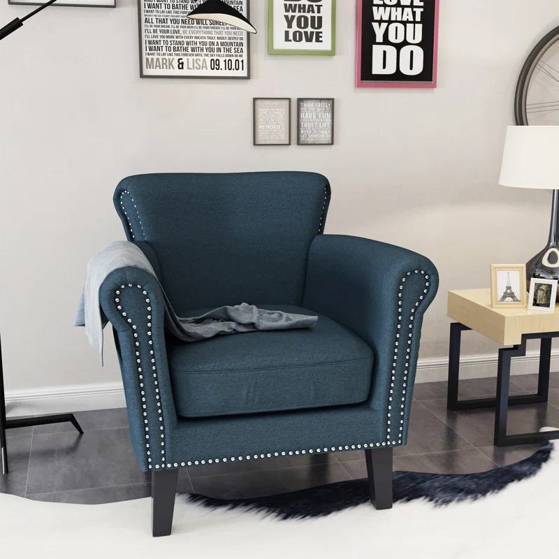 Modern Accent Chair with Modern Design, Leisure Club Chair with Wood Legs for Living Room, 31" L x 29.5" W x 31.5" H, Navy Blue