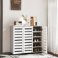 Narrow Shoe Cabinet with Slatted Doors, Adjustable Shelves for 20 Pairs of Shoes, Shoe Cabinet for Entryway, White