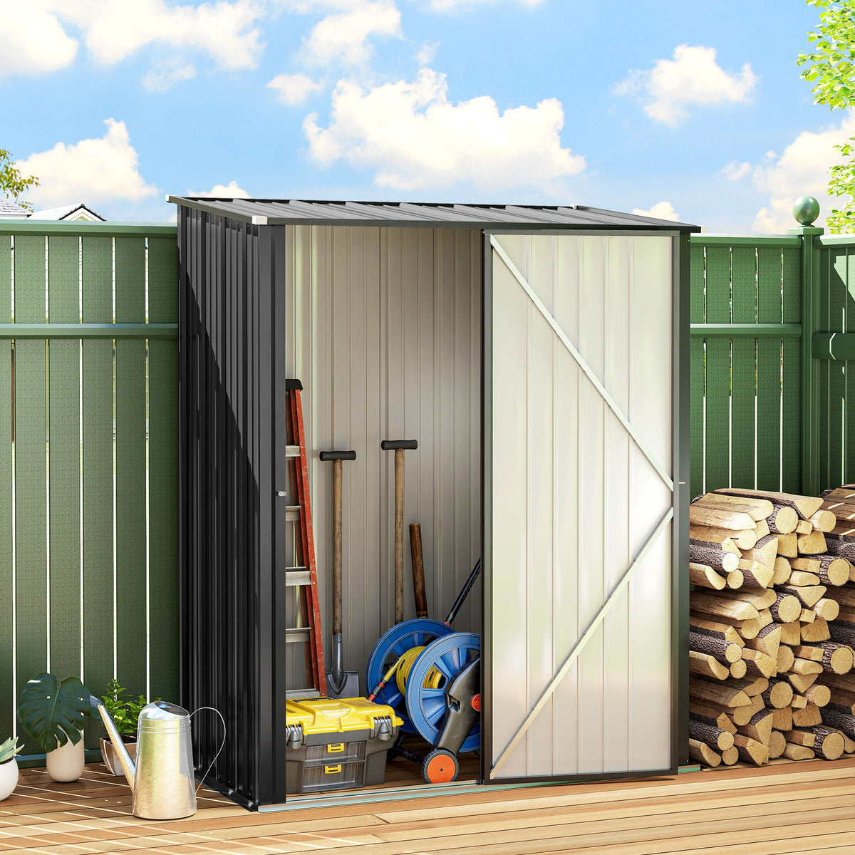 5' x 3' Outdoor Storage Shed, Steel Garden Shed with Single Lockable Door, Tool Storage Shed for Backyard, Black