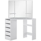 Corner Vanity Desk with 3-Piece Mirror and 5 Drawers - White