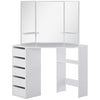 Corner Vanity Desk with 3-Piece Mirror and 5 Drawers - White