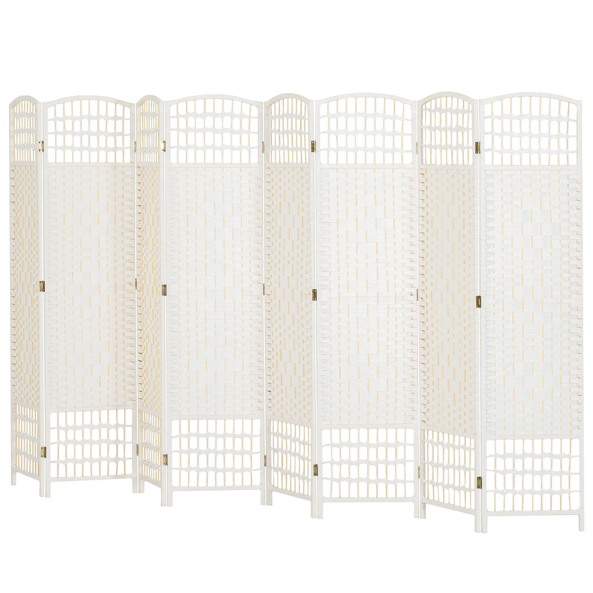 8 Panel Folding Room Divider, Portable Privacy Screen, Wave Fiber Room Partition for Home Office, White