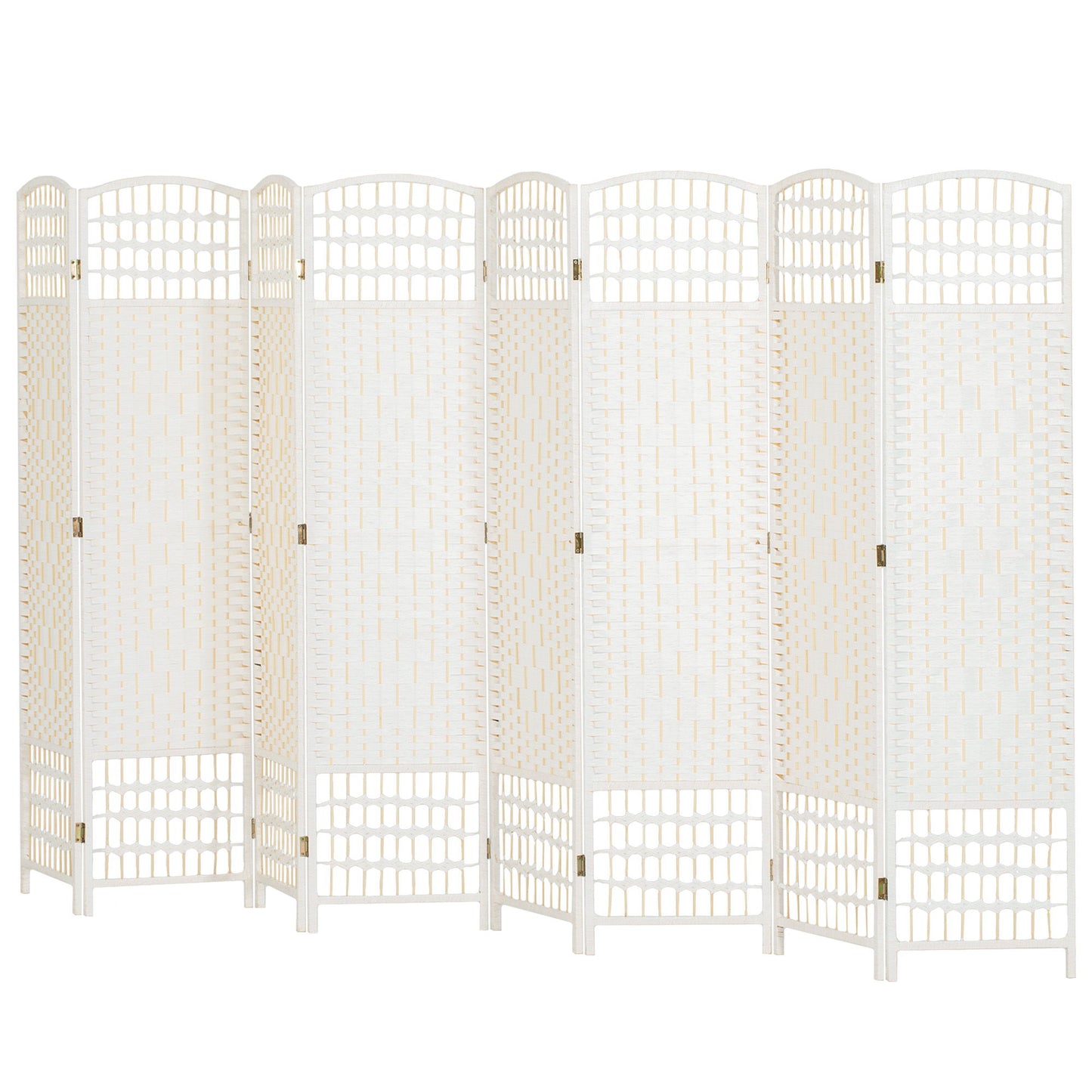 8 Panel Folding Room Divider, Portable Privacy Screen, Wave Fiber Room Partition for Home Office, White