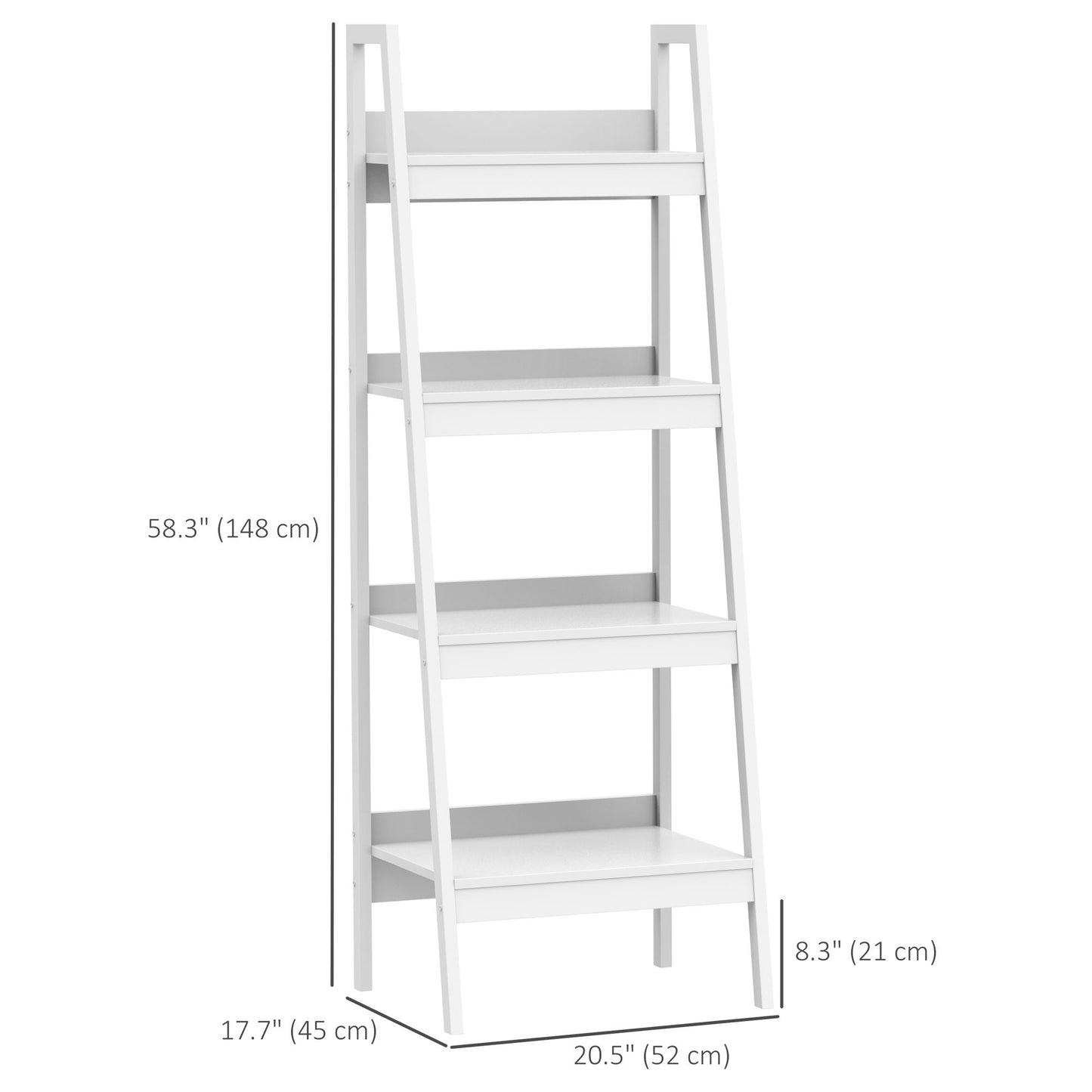 Set of 2, 4 Tier Ladder Shelf Bookcase, Multi-Use Display Rack, Storage Shelving Unit Display Stand, Flower Plant Stand, Home Office Furniture, White