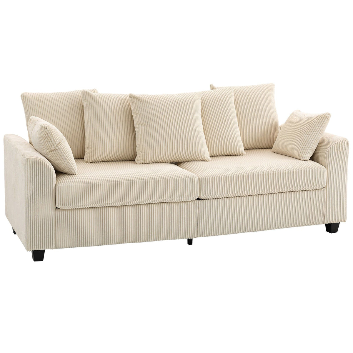 3-Seater Corduroy Sofa with Curved Armrests - Beige