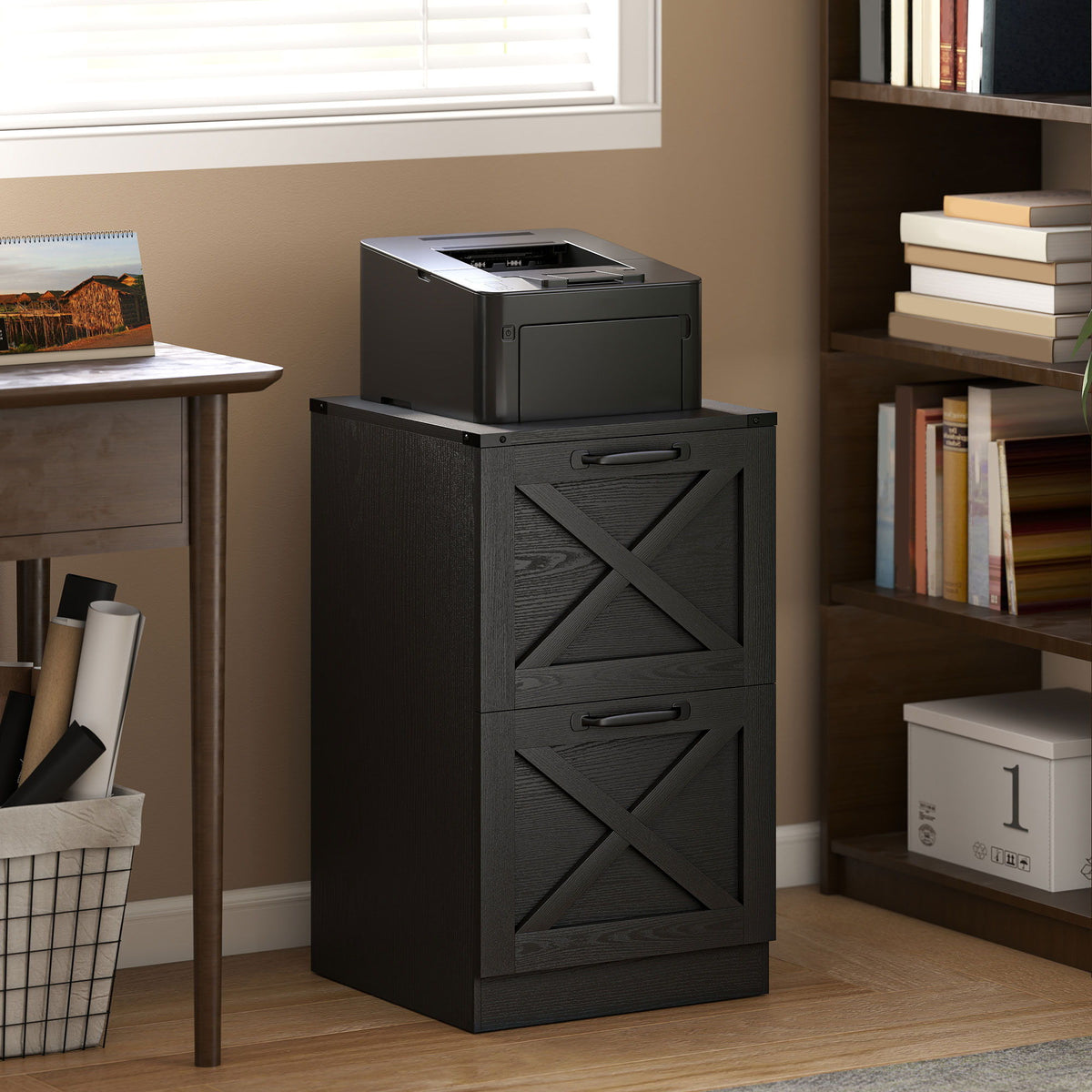 2 Drawer File Cabinet with Silent Slides, Vertical Farmhouse Filing Cabinet Fits Letter/A4 Size Home Office, Black