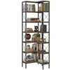 6-Tier L-Shaped Corner Bookcase with Metal Frame - Rustic Brown