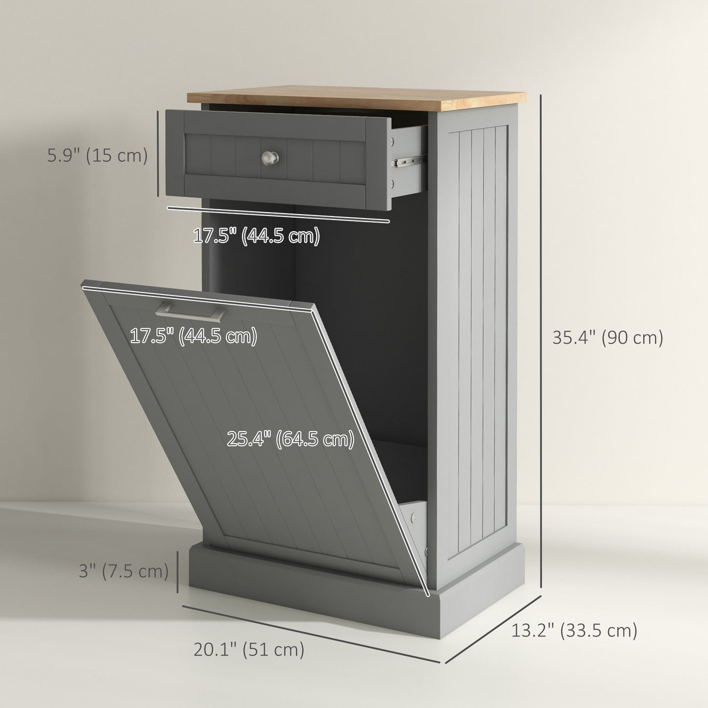 Kitchen Tilt Out Trash Bin Cabinet, Free Standing Recycling Cabinet, Trash Can Holder with Drawer, Grey