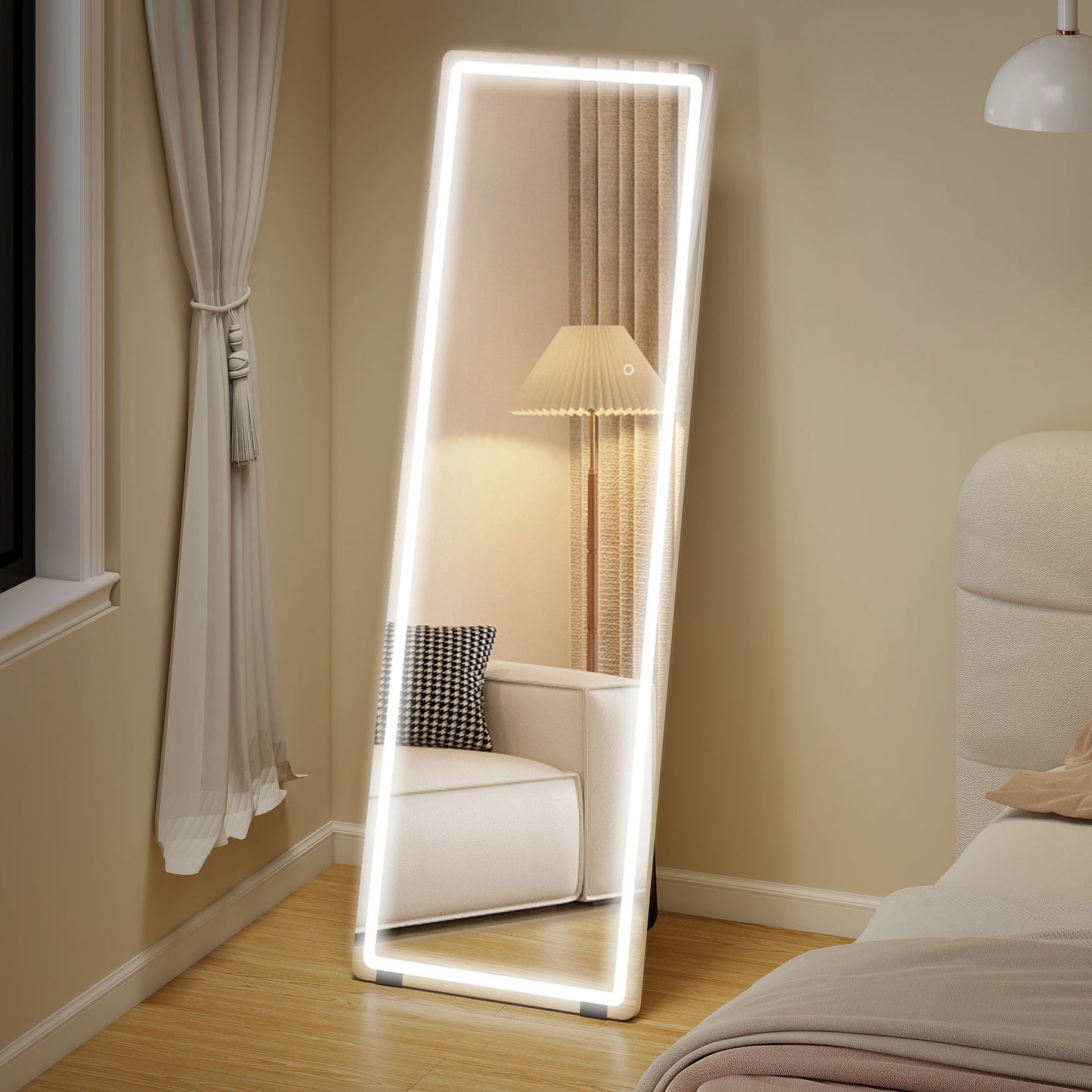 LED Full Length Mirror, Standing Body Mirror with 3 Colour Lighting for Bedroom Living Room