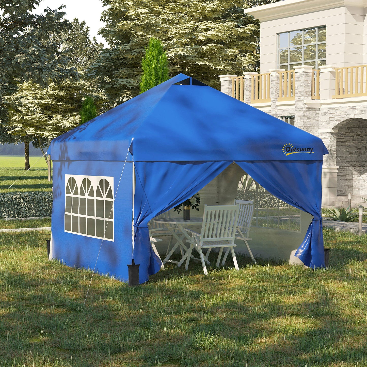 10' x 10' Pop Up Canopy Tent, Instant Sun Shelter, Tents for Parties, with Wheeled Carry Bag, Blue