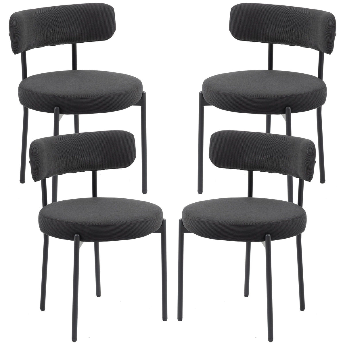 Set of 4 Corduroy Dining Chairs with Steel Legs - Black