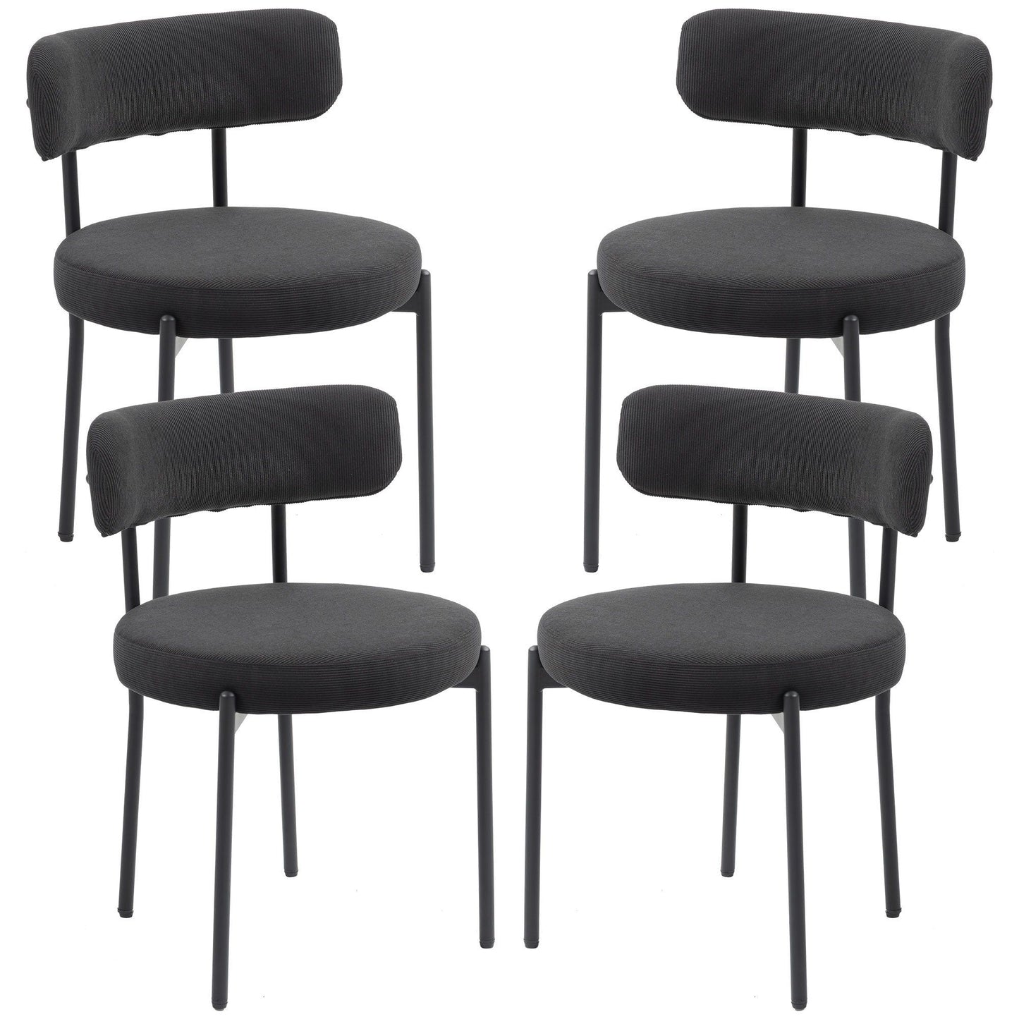 Set of 4 Corduroy Dining Chairs with Steel Legs - Black