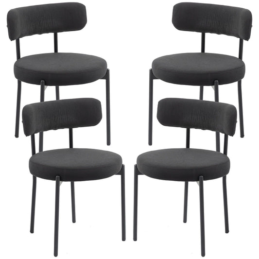 Set of 4 Corduroy Dining Chairs with Steel Legs - Black
