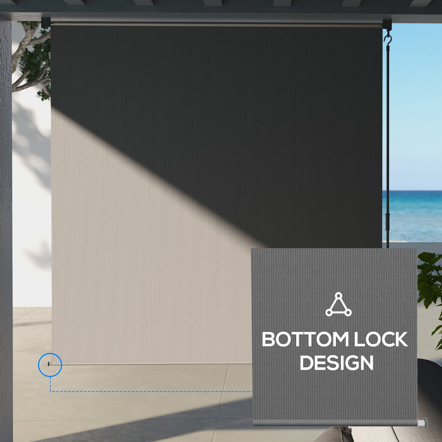 Patio Door Blinds, Outdoor Roller Shades, Cordless Roll Up Shade for Porch Gazebo, Light Grey