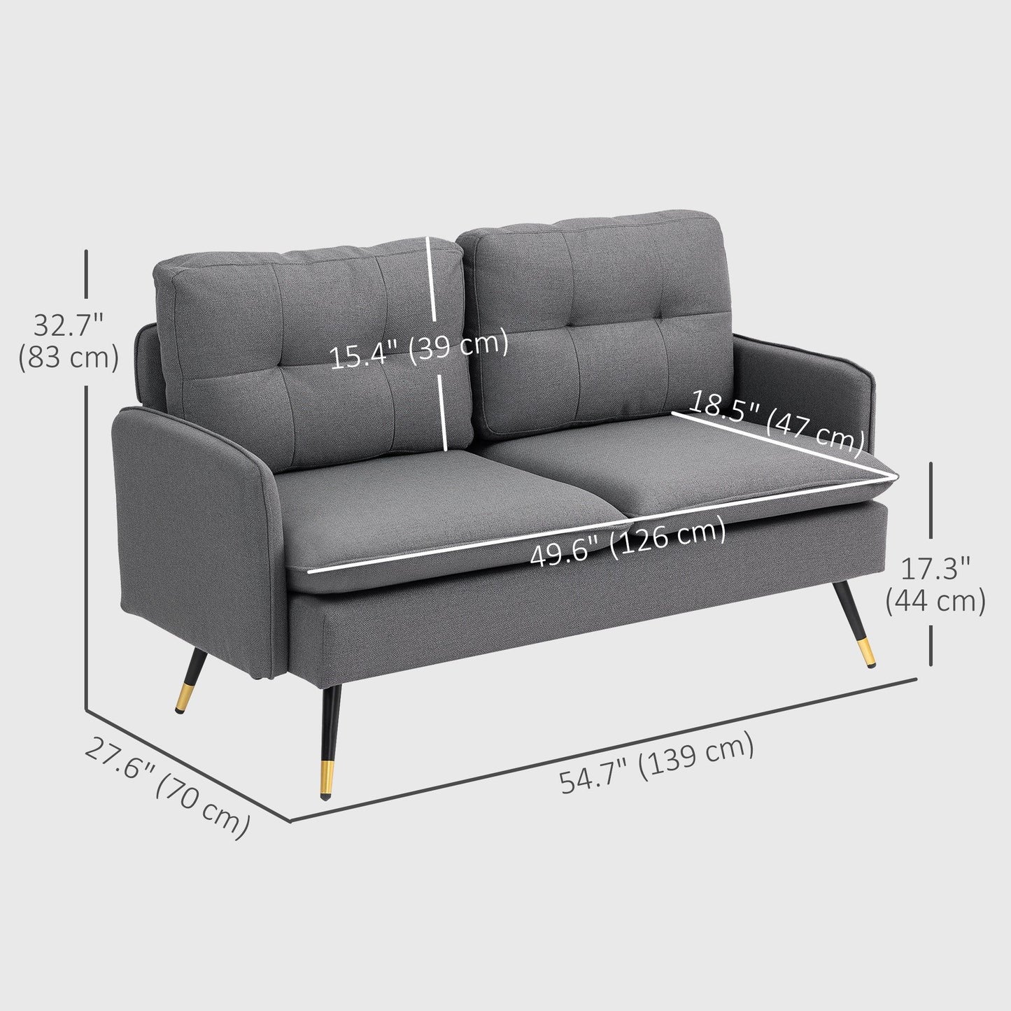 55" Linen Loveseat with Button Tufting - Dark Grey