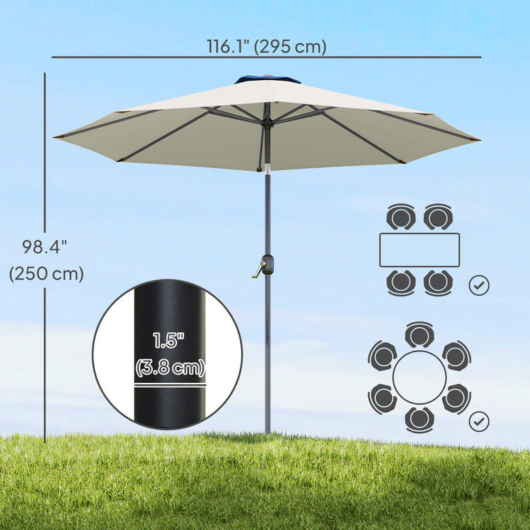 10' x 8' Light Grey Round Market Umbrella with Crank & Tilt